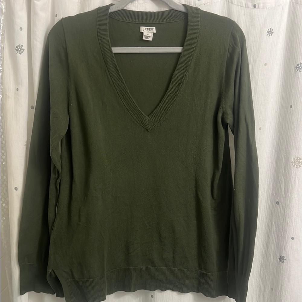 Jcrew V-Neck Sweater - Olive Green